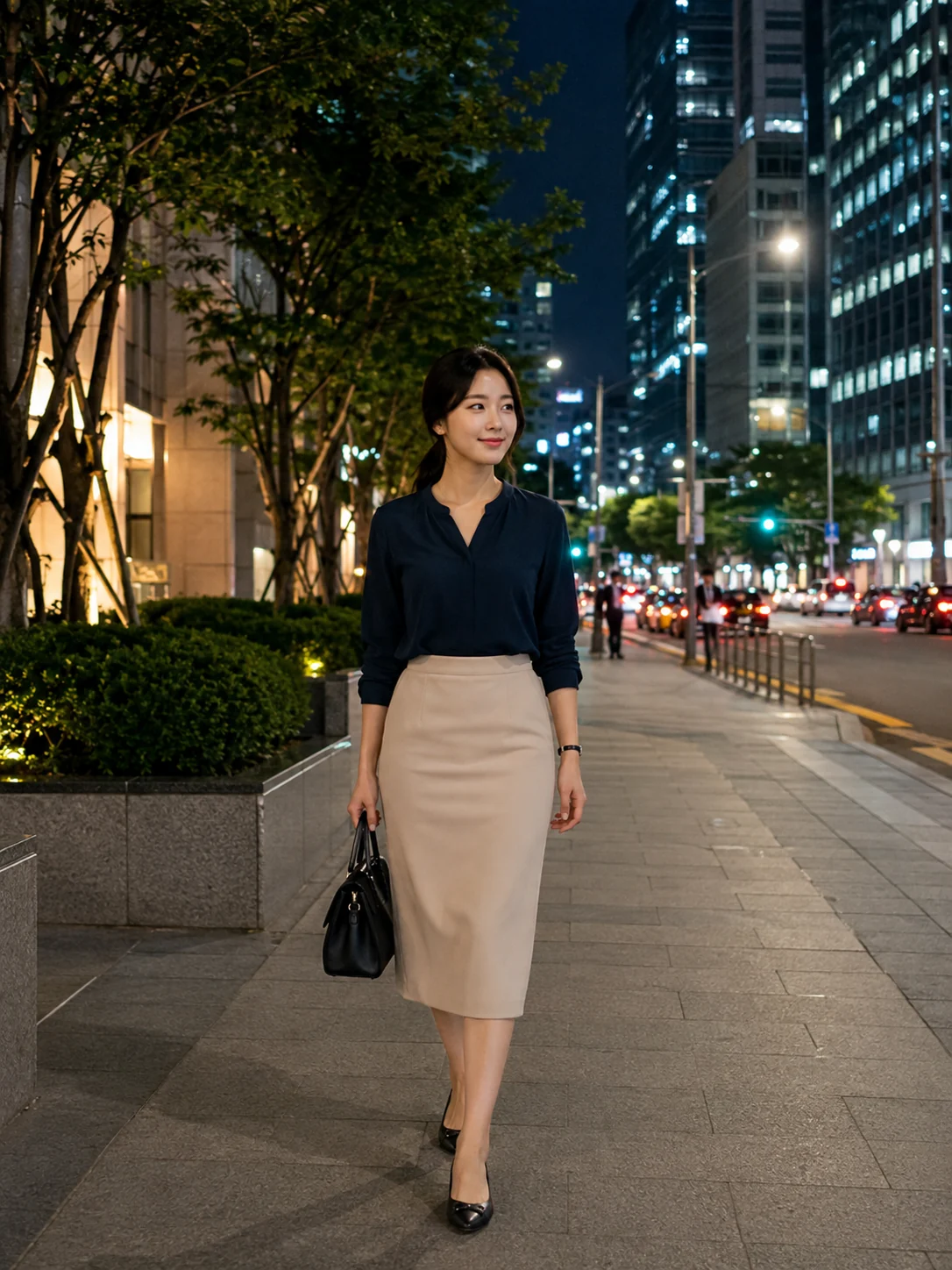 서울 강남구 역삼동의 생활권 분위기와 출장 숙소 이용 상황을 함께 보여 주는 가상 출장마사지 이용후기 장면