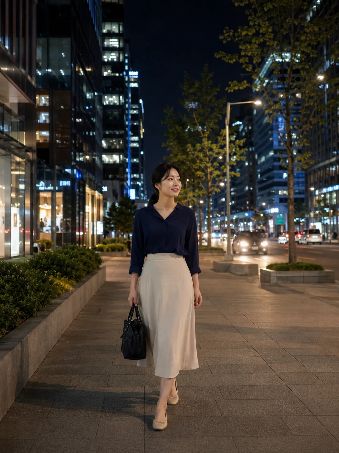 광주 서구 상무지구의 생활권 분위기와 출장 숙소 이용 상황을 함께 보여 주는 가상 출장마사지 이용후기 장면