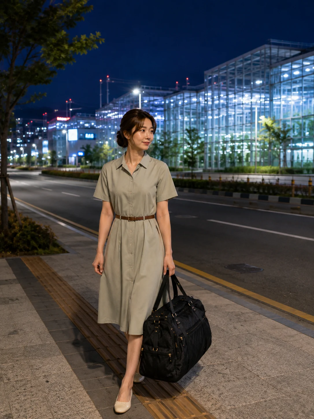 전북 정읍 상동의 생활권 분위기와 출장 숙소 이용 상황을 함께 보여 주는 가상 출장마사지 이용후기 장면