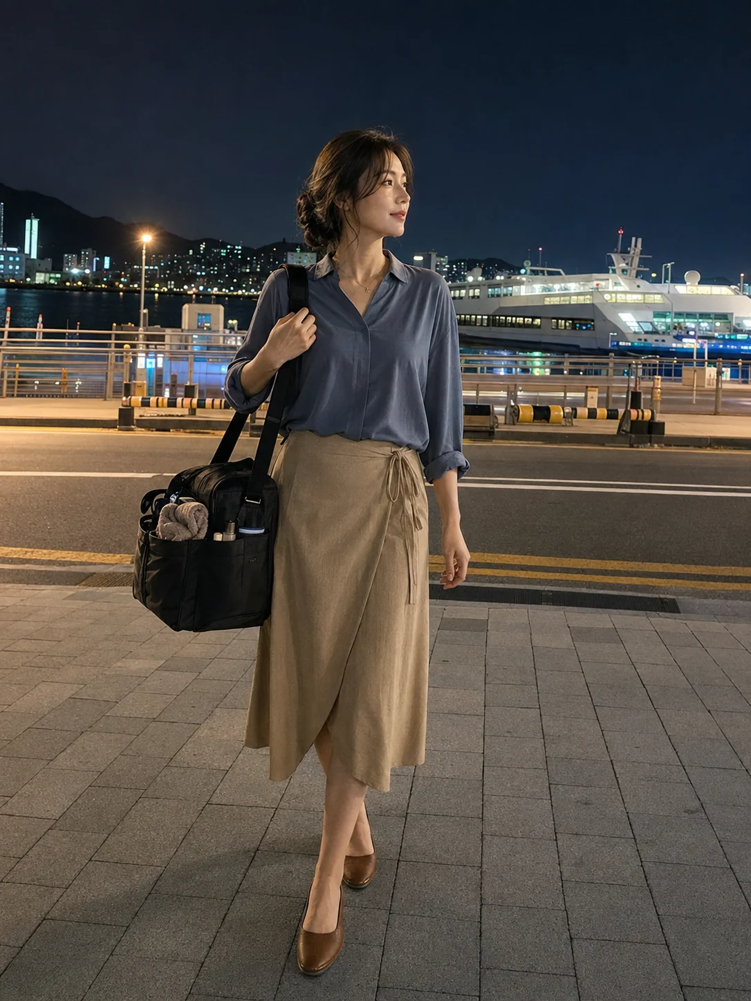 전남 목포 대반동의 생활권 분위기와 출장 숙소 이용 상황을 함께 보여 주는 가상 출장마사지 이용후기 장면