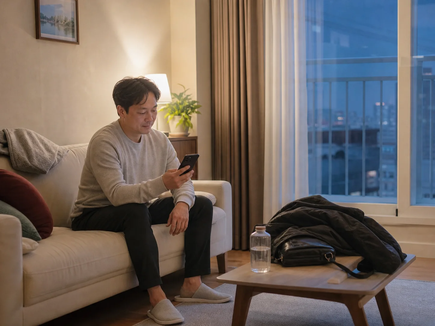 경북 경산 영남대의 생활권 분위기와 출장 숙소 이용 상황을 함께 보여 주는 가상 출장마사지 이용후기 장면