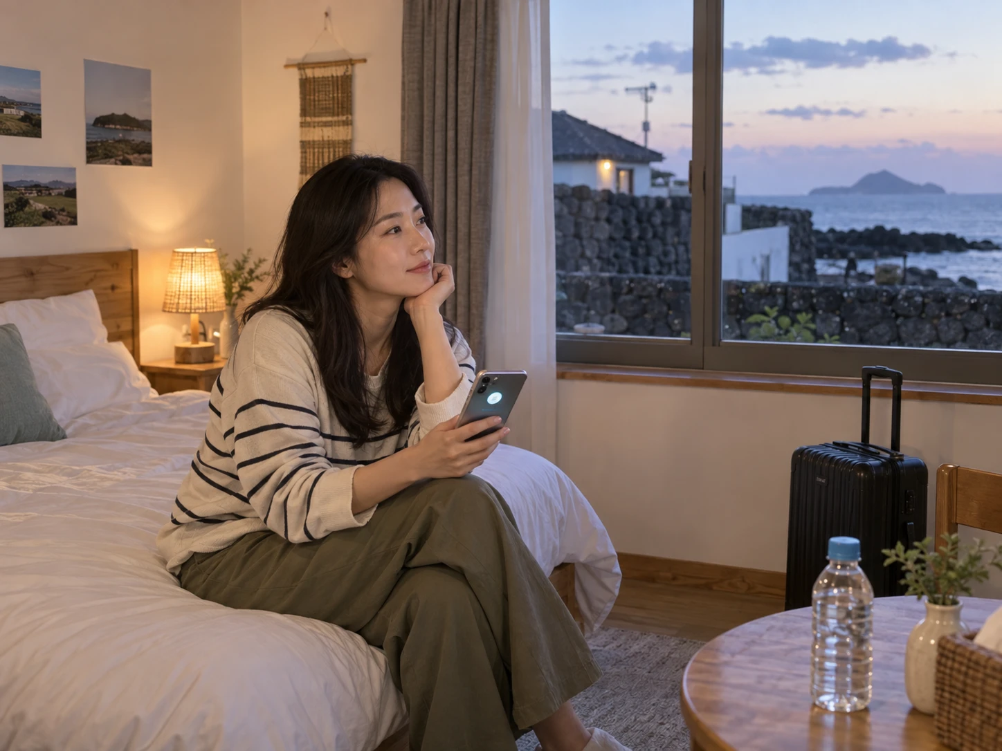 제주 남원읍 남원리의 생활권 분위기와 출장 숙소 이용 상황을 함께 보여 주는 가상 출장마사지 이용후기 장면