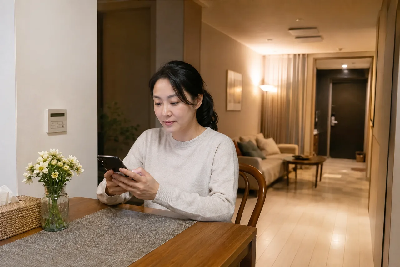 세종 아름동 범지기마을의 생활권 분위기와 출장 숙소 이용 상황을 함께 보여 주는 가상 출장마사지 이용후기 장면
