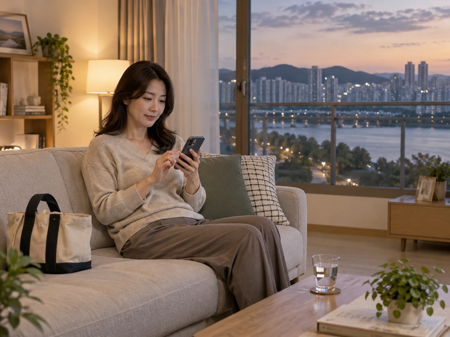 세종 보람동 호려울마을의 생활권 분위기와 출장 숙소 이용 상황을 함께 보여 주는 가상 출장마사지 이용후기 장면