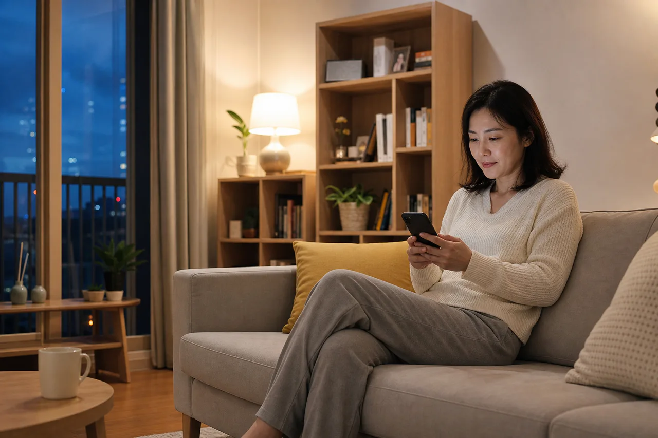 세종 도담동 도램마을의 생활권 분위기와 출장 숙소 이용 상황을 함께 보여 주는 가상 출장마사지 이용후기 장면