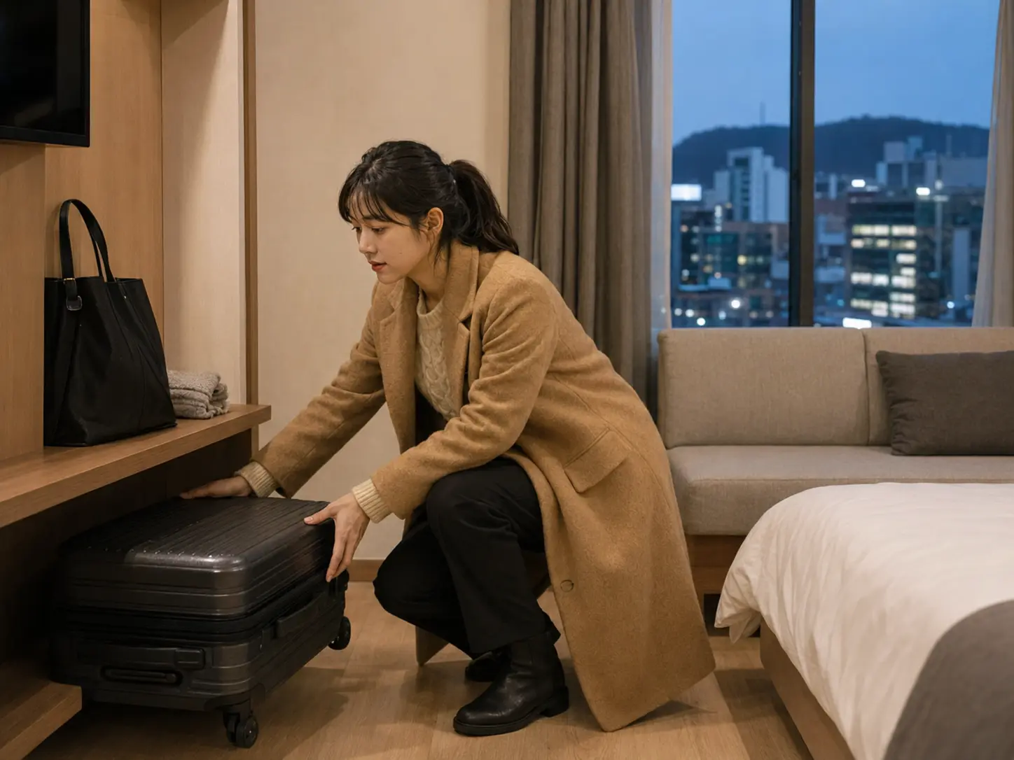 대덕구출장마사지 | K초이스24 - 대전· 대덕구 숙소에서 가방을 정리하고 관리 공간을 비우는 로컬 에디터 예림