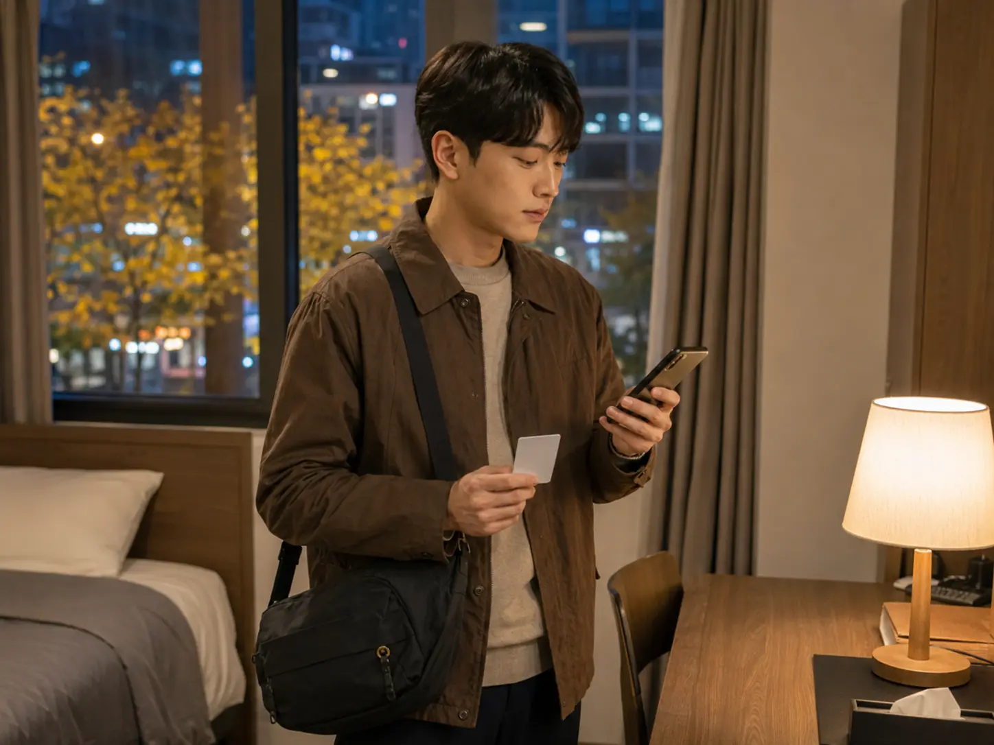 중구출장마사지 | K초이스24 - 대전· 중구 객실에서 키카드와 휴대전화로 이동 일정을 확인하는 로컬 에디터 준호