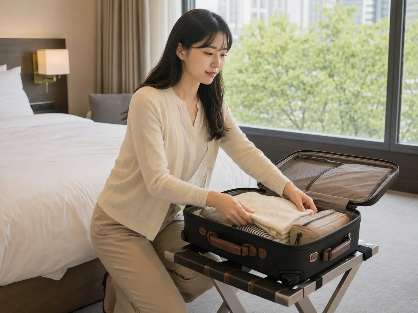 유성구출장마사지 | K초이스24 - 대전· 유성구 숙소에서 가방을 정리하고 관리 공간을 비우는 로컬 에디터 은지