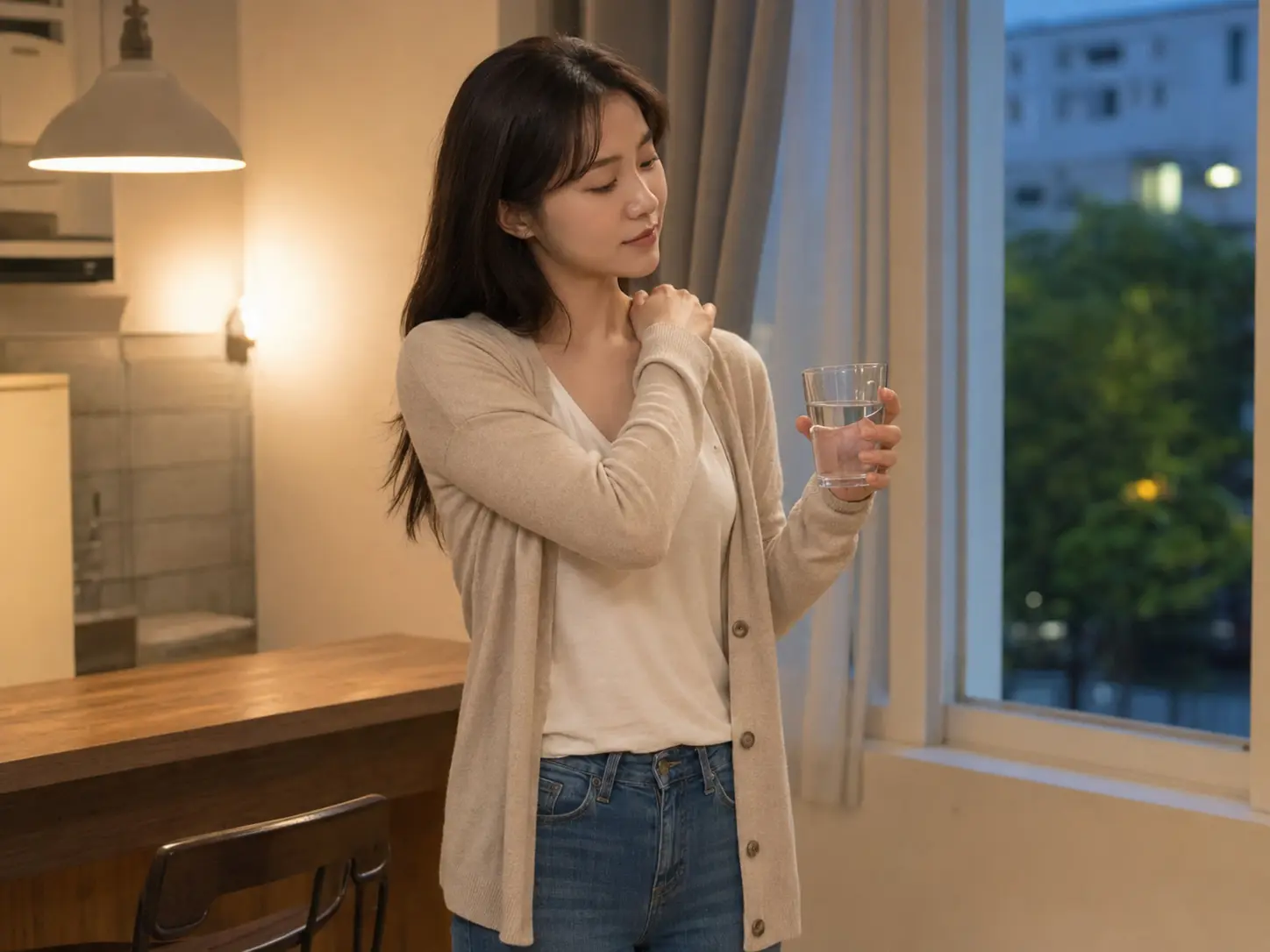 서구출장마사지 | K초이스24 - 인천 서구 커낼웨이 숙소에서 홈케어를 마친 뒤 물을 마시며 쉬는 로컬 에디터 수현